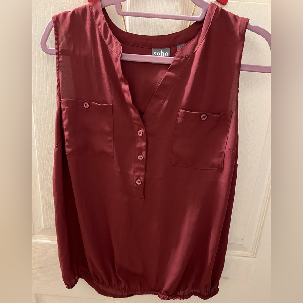 New York & Company - burgundy top shirt with elastic bottom. Large